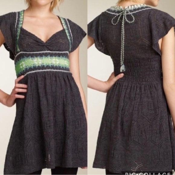 Free People gray knit Nordic sweater dress women’s medium - Picture 2 of 7